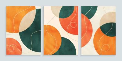 Orange watercolor background with minimalist shapes hand drawn vector
