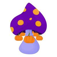 Pumpkins as toys hang on a magic mushroom, bright pumpkins, magic mushroom, Halloween clipart vector
