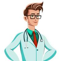 Illustration with a cartoon doctor. Banner for national doctor's day celebration. Medicine. Flat design for social media, poster, banner, vector