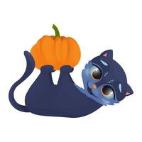 gracioso negro gato, ilustración. gato jugando con calabaza, Víspera de Todos los Santos clipart, vector