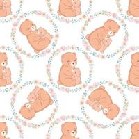 Cute mom and baby bear seamless pattern vector