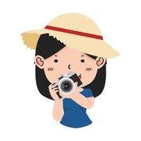 Small girl with camera is taking pictures cartoon vector