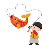 Fisherman with fish catch cartoon vector