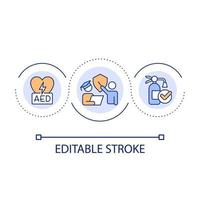 Emergency preparedness for workers loop concept icon. Improve workplace safety. First aid training abstract idea thin line illustration. Isolated outline drawing. Editable stroke vector