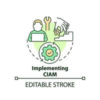 Implementing CIAM concept icon. Digital business optimization. Software compliance abstract idea thin line illustration. Isolated outline drawing. Editable stroke vector