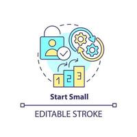 Start small concept icon. Implementing changes. Business optimization. Strategizing abstract idea thin line illustration. Isolated outline drawing. Editable stroke vector