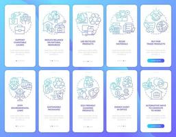 Sustainable business model blue gradient onboarding mobile app screen set. Walkthrough 5 steps graphic instructions with linear concepts. UI, UX, GUI template vector