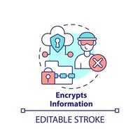 encripta información concepto icono. datos la seguridad cibernética. evitar hackear. proteccion resumen idea Delgado línea ilustración. aislado contorno dibujo. editable carrera vector