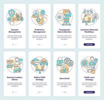 CIAM onboarding mobile app screen set. Customer identity management walkthrough 5 steps editable graphic instructions with linear concepts. UI, UX, GUI template vector