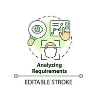 Analyzing requirements concept icon. Choose right strategy. Administering user access abstract idea thin line illustration. Isolated outline drawing. Editable stroke vector