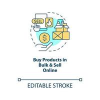 Buy products in bulk and sell online concept icon. Profitable home business example abstract idea thin line illustration. Isolated outline drawing. Editable stroke vector