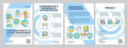 Client identity management blue brochure template. CIAM pros. Leaflet design with linear icons. Editable 4 vector layouts for presentation, annual reports