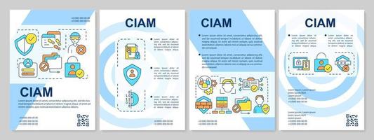 Customer identity and access management blue brochure template. Leaflet design with linear icons. Editable 4 vector layouts for presentation, annual reports