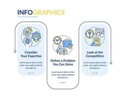 Develop startup idea tips rectangle infographic template. Brand strategy. Data visualization with 3 steps. Editable timeline info chart. Workflow layout with line icons vector