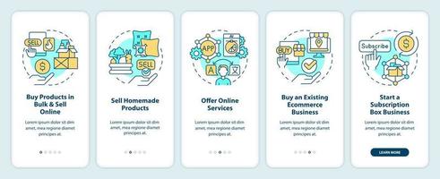 Profitable home business ideas onboarding mobile app screen. Walkthrough 5 steps editable graphic instructions with linear concepts. UI, UX, GUI template vector