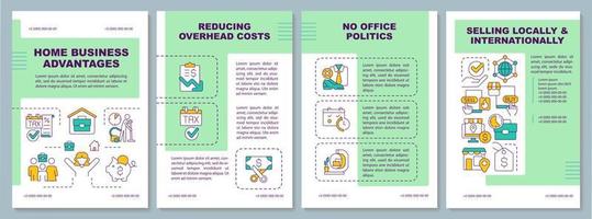 Home based business benefits brochure template. Working remotely convenience. Leaflet design with linear icons. Editable 4 vector layouts for presentation, annual reports