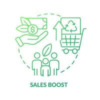 Sales boost green gradient concept icon. Attract customer. Sustainable brand. Encourage eco consumption abstract idea thin line illustration. Isolated outline drawing vector