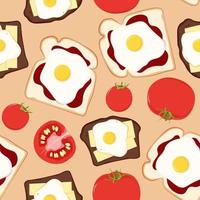 Seamless pattern for breakfast sandwich and fried egg with tomato vector