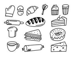 Hand drawn bakery and food elements set. Black color signs vector illustration.