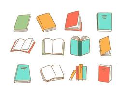 Flat colorful books vector illustration. Set objects. Hand drawn sketch.