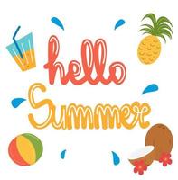 cute hand drawn lettering hello summer quote vector illustration