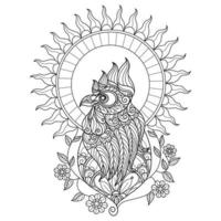 Chicken and sun hand drawn for adult coloring book vector