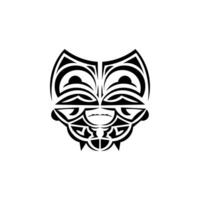 Viking faces in ornamental style. Polynesian tribal patterns. Suitable for prints. Isolated on white background. Black ornament, . vector