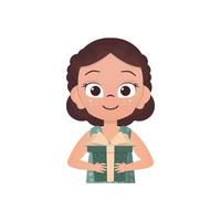 Happy girl holding a gift. Drawing in cartoon style. Vector. vector