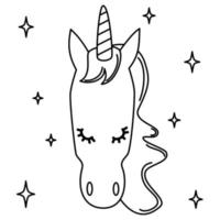 Cute black and white unicorn cartoon vector illustration for coloring book