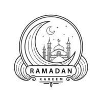 ramdan line art with mosque and crescent moon vector illustration concept of islamic holy month celebration