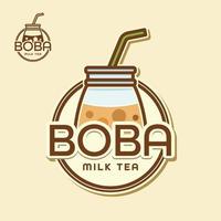 Leche té burbuja logo Fresco bebida concepto con plano estilo diseño. vector ilustración