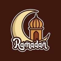 crescent moon and minaret vector design of ramadan kareem concept for sticker and print