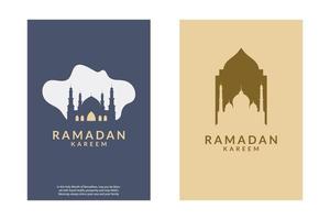 ramadan greeting card negative space flat style design with mosque silhouette. vector illustration