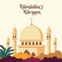 Ramadán kareem plano diseño mezquita vector ilustración para saludo tarjeta, póster, bandera y flayer necesidades