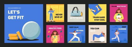 Set of healthy lifestyle social media post vector