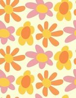 Groovy pattern with colorful flowers. vector