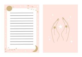 cute vector template for agenda with constellations, moon, planet and stars