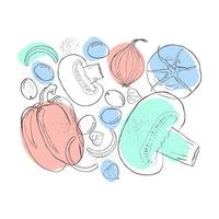 Vegetables illustration sketch art with pastel bright color vector