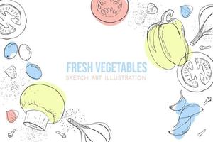 Vegetables illustration sketch art copy space with pastel bright color vector