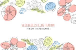 Vegetables illustration sketch art border with pastel bright color vector