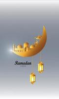 Ramadan Kareem glowing gold arabic lamp design card background . Vector illustration. - Vector