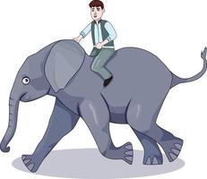 Man riding an elephant, cartoon illustration, white background vector