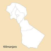 High Quality map of Kilimanjaro is a region of Tanzania vector