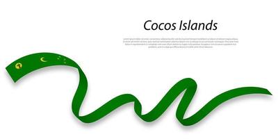 Waving ribbon or stripe with flag of Cocos Islands vector