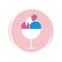 Cute logo or icon vector with icecream, illustration on circle with brush texture, for social media story and highlight