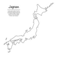 Simple outline map of Japan, in sketch line style vector