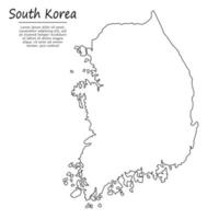 sencillo contorno mapa de sur Corea, en bosquejo línea estilo vector