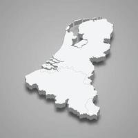 3d isometric map of Benelux region, isolated with shadow vector