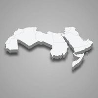 3d isometric map of Arab world region, isolated with shadow vector