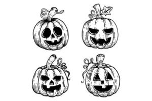 mano dibujo calabaza personaje colección con gracioso cara vector